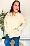 Easy Living Oatmeal Textured Knit Notch Neck Oversized Collar Sweater