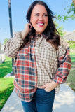 Make A Statement Rust & Taupe Plaid Color Block Shacket