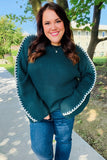 Fall Vibes Hunter Green Rib Knit Large Stitch Oversized Sweater