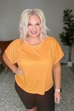 Round Neck Cuffed Sleeve Top in Neon Orange