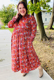 Casual Living Burgundy Floral Collared Fit & Flare Maxi Dress