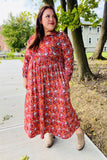 Casual Living Burgundy Floral Collared Fit & Flare Maxi Dress