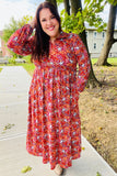 Casual Living Burgundy Floral Collared Fit & Flare Maxi Dress