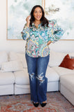 In the Willows Button Up Blouse in Teal Paisley