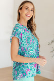 Lizzy Cap Sleeve Top in Magenta and Teal Paisley