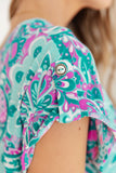 Lizzy Cap Sleeve Top in Magenta and Teal Paisley