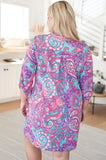 Lizzy Dress in Purple and Aqua Paisley