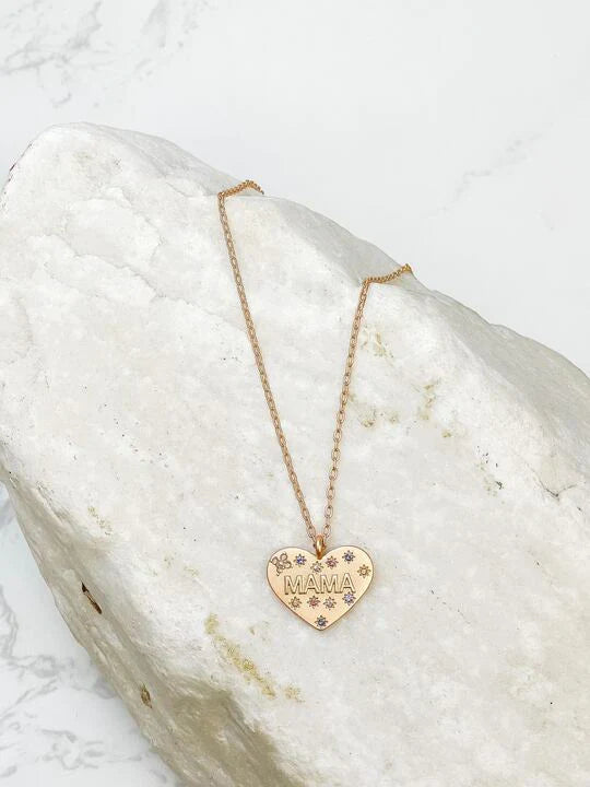 PREORDER: Mama Gold Rhinestone Heart Necklace