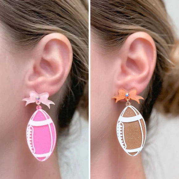 PREORDER: Football Bow Drop Earrings in Two Colors