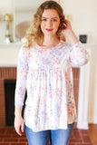 Feeling Fun Blue & Pink Floral Ribbed Babydoll Ruffle Top