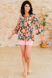 Willow Bell Sleeve Top in Black and Persimmon Floral