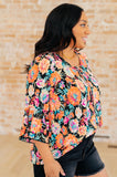 Willow Bell Sleeve Top in Black and Persimmon Floral