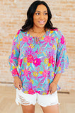 Willow Bell Sleeve Top in Bright Blue Floral