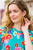 Canary Yellow Block Bead Open Hoop Earrings