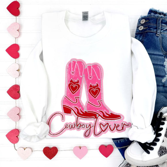 PREORDER: Cowboy Lover Chenille Patch Sweatshirt in White