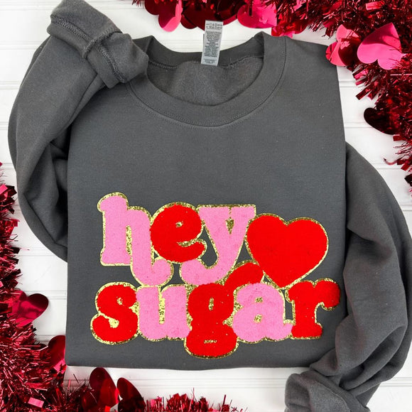 PREORDER: Hey Sugar Chenille Patch Sweatshirt in Gray