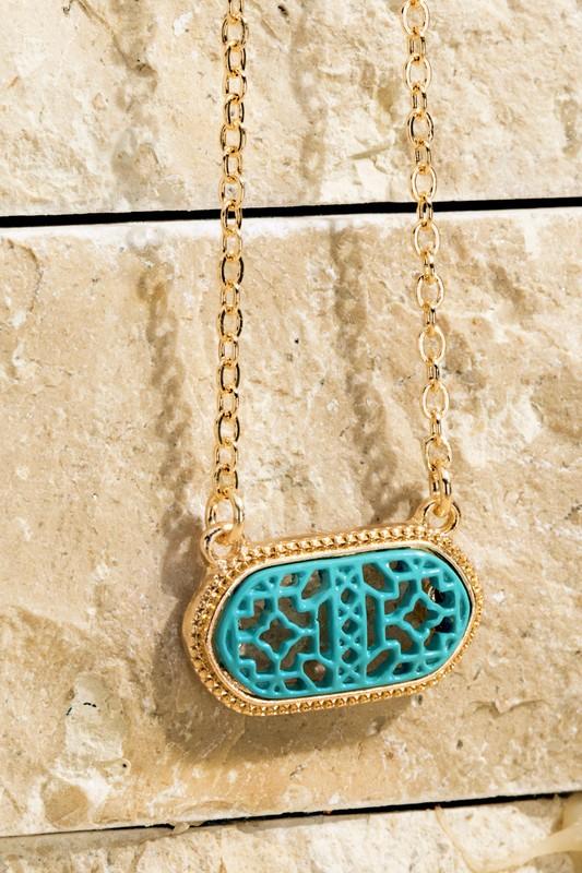 Oval Filigree Necklace in Aqua