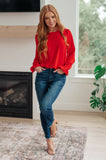 Peaceful Moments Smocked Sleeve Blouse in Red