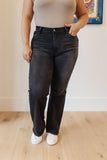 Eleanor High Rise Classic Straight Jeans in Washed Black