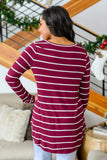 Erika Striped V-Neck Long Sleeve Top in Burgundy