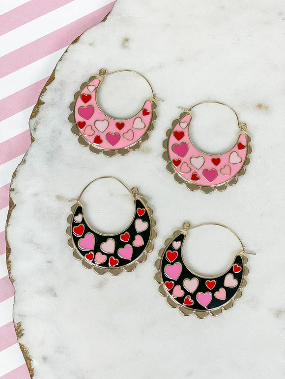 PREORDER: Heart Enamel Scallop Hoop Earrings in Two Colors