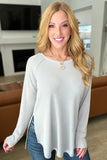 Melange Baby Waffle Long Sleeve Top in Light Grey