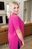 V-Neck Cuffed Sleeve Hi-Low Hem Top in Magenta