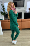 Buttery Soft V-Neck Long Sleeve Loungewear Set in Dark Green