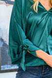 Jaz Dolman Tie Sleeve Blouse in Green