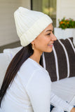 Rib Knit Beanie With Detachable Pom Pom In White