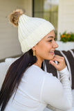 Rib Knit Beanie With Detachable Pom Pom In White