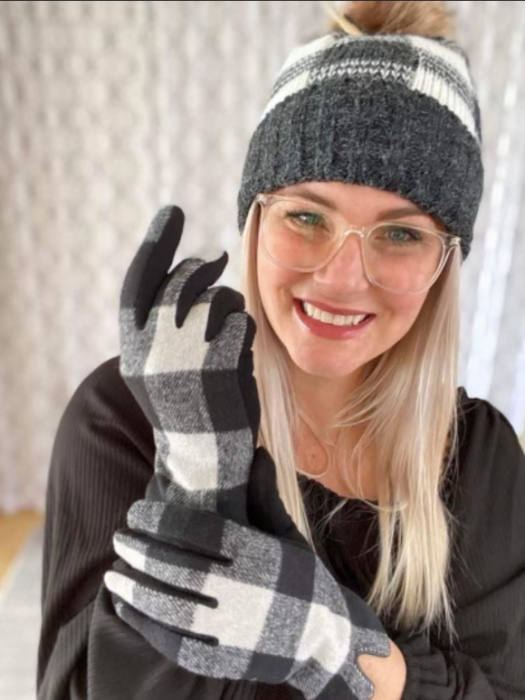 Keep Me Warm Plaid Gloves in White