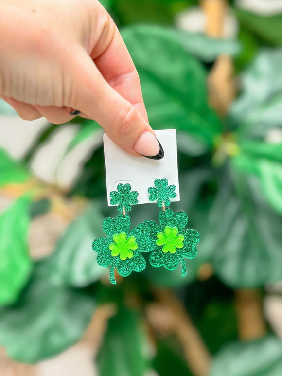 PREORDER: Shimmering Lucky Clover Dangle Earrings