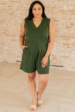 Sleeveless V-Neck Romper in Army Green